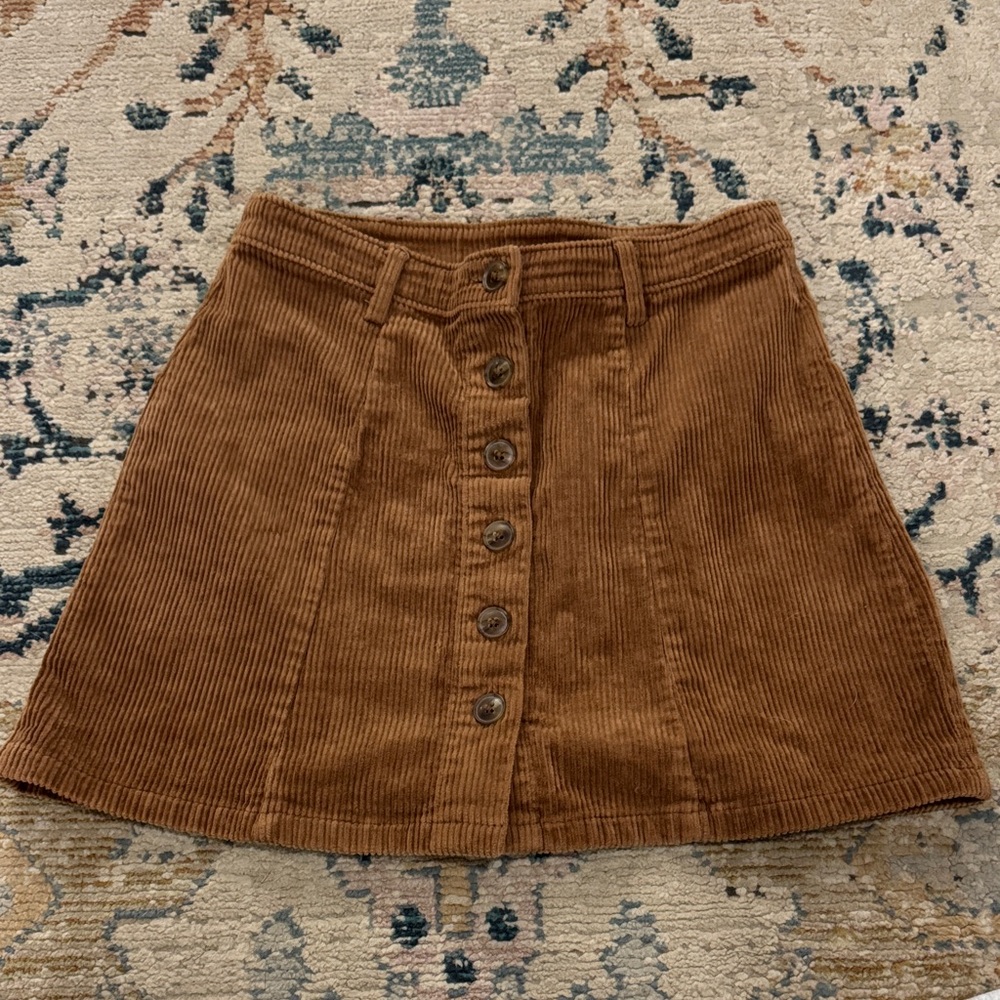 Brown Corduroy Button-Front Skirt